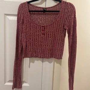 Red ribbed cropped long sleeve with scoop neck
